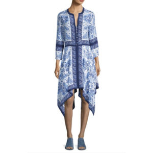 JOIE Cynthia 100% Silk Paisley Handkerchief Hem Dress Small Blue Boho Festival